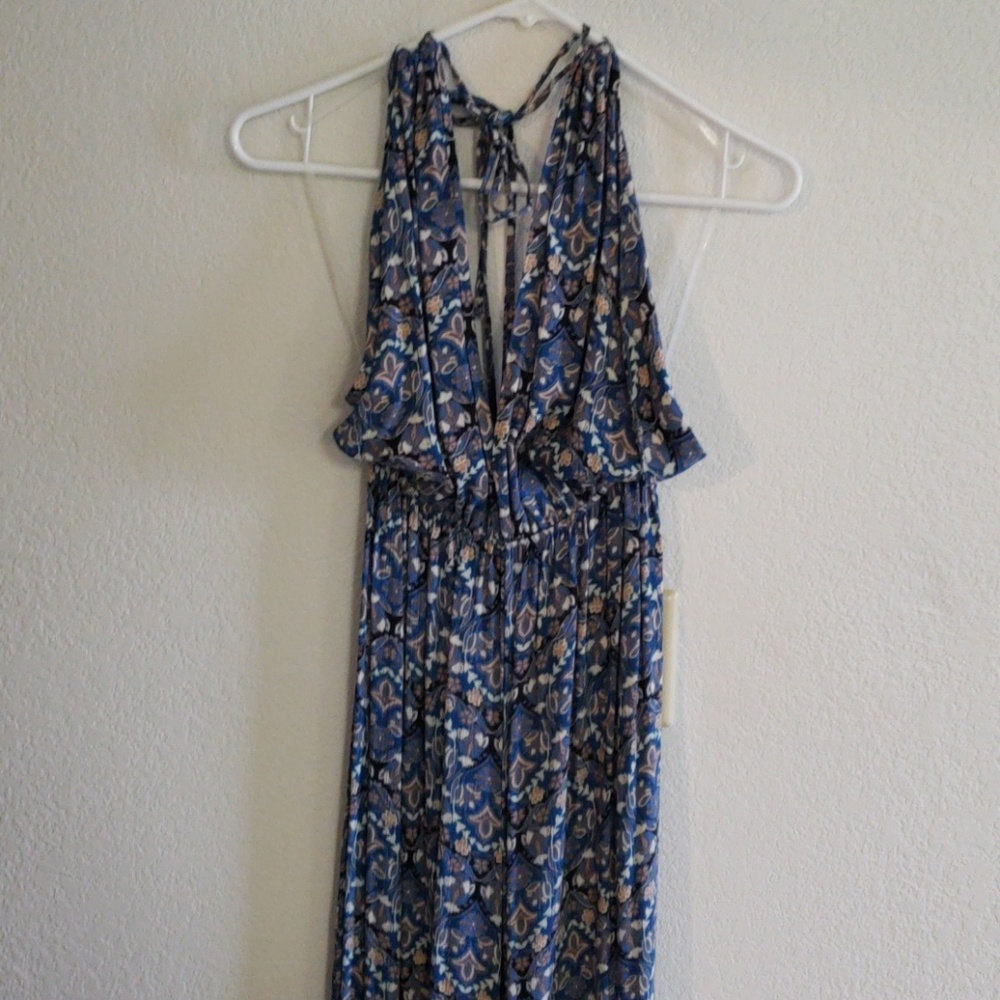 Blue floral romper (halter, backless)